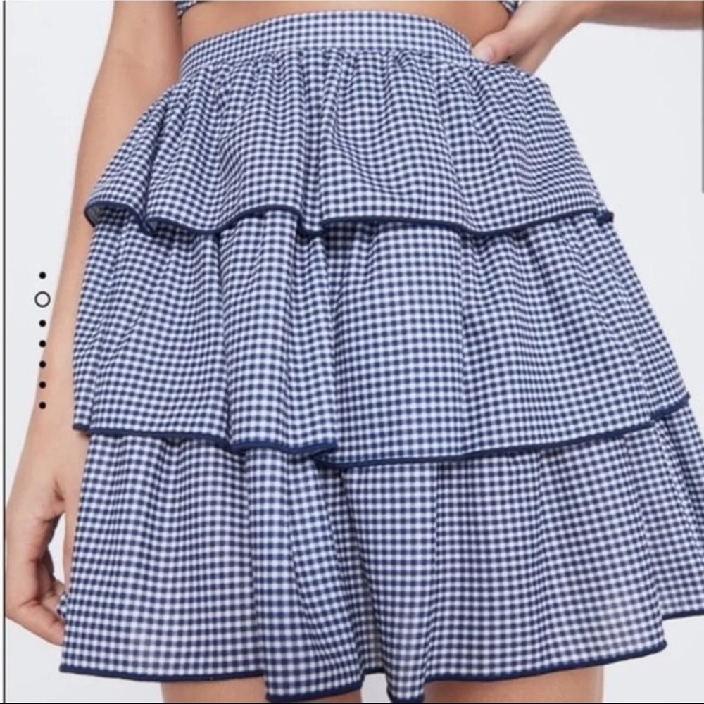 Zara Blue and White Gangnam Ruffle Tiered Skirt - Picture 1 of 6